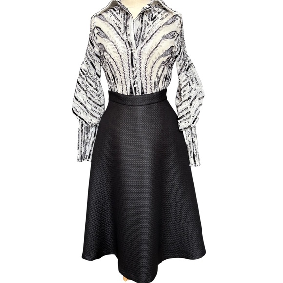 Banana Republic High Waist Black Textured A-Line Flared Skirt Size 2 - Picture 3 of 6